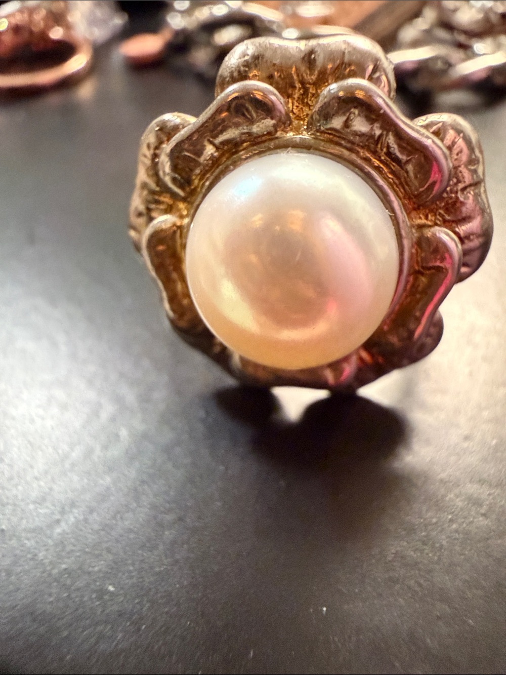 Flower Statement Ring with Pearl Center - Silver & Gold Tones